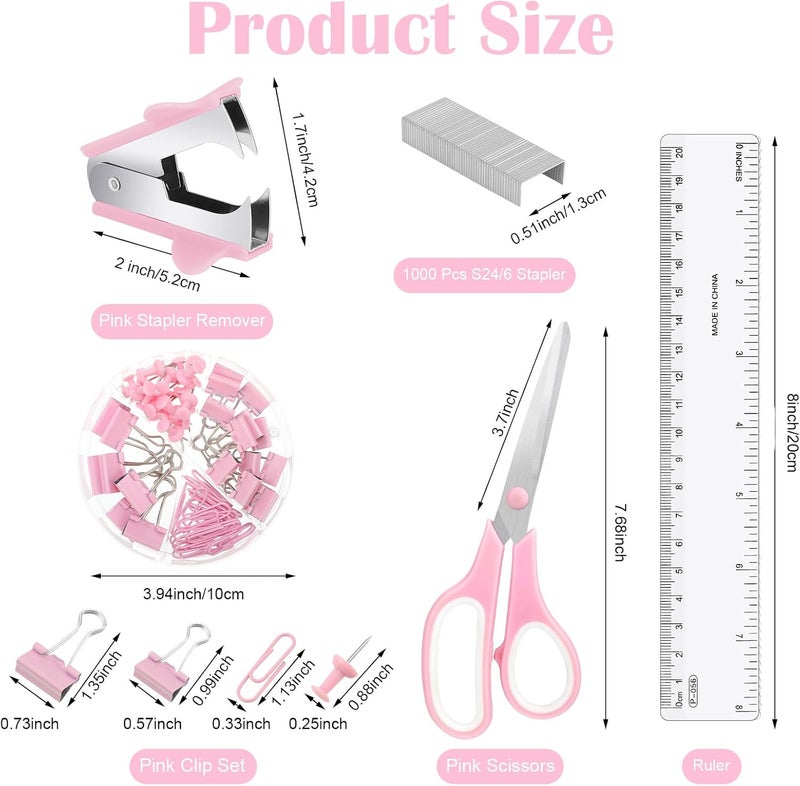 AuraRay Pink Desk Organizers and Accessories, Pink Office Supplies Include Mesh Desk Organizer, Tape Dispenser, Stapler, 1000 Staples, Staple Remover, Pen Holder, Clips Set, Ruler, Scissors - Image 3